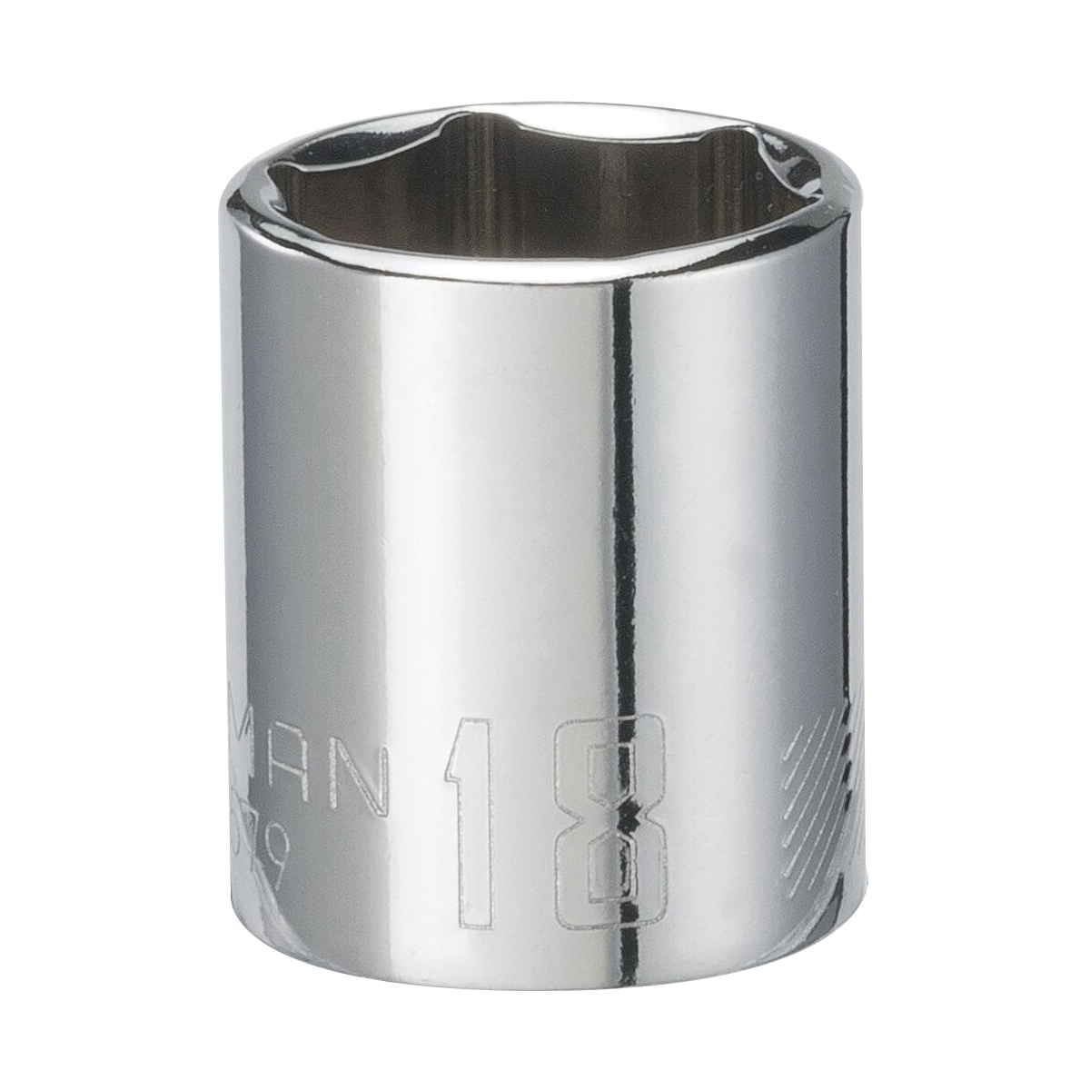 CMMT43579 Socket, 18 mm Socket, 3/8 in Drive, 6-Point, Steel, Polished Chrome