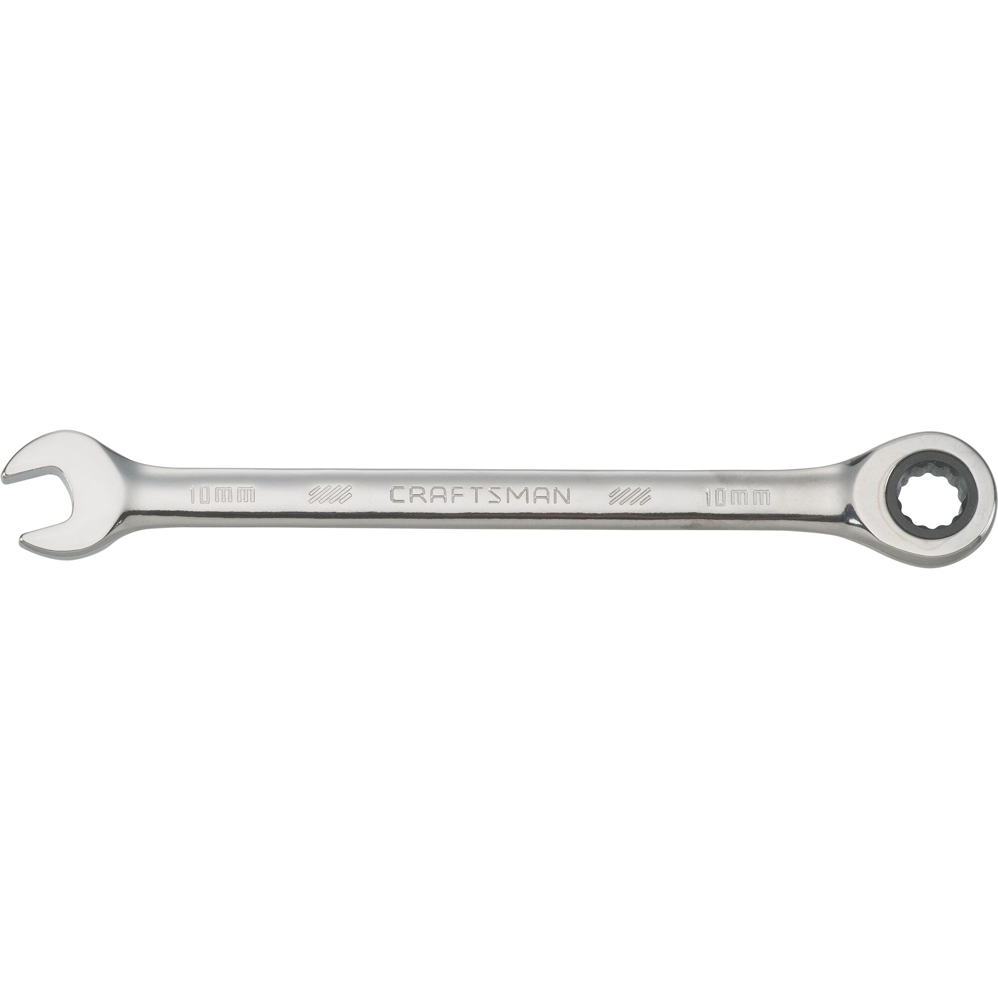 CMMT42569 Ratcheting Wrench, Metric, 10 mm Head, 5.2 in L, 12-Point, Steel, Polished Chrome