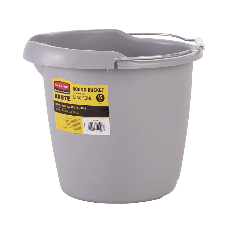 Brute Series 2190708 Bucket, 15 qt, 12.8 in Dia, Plastic, Gray