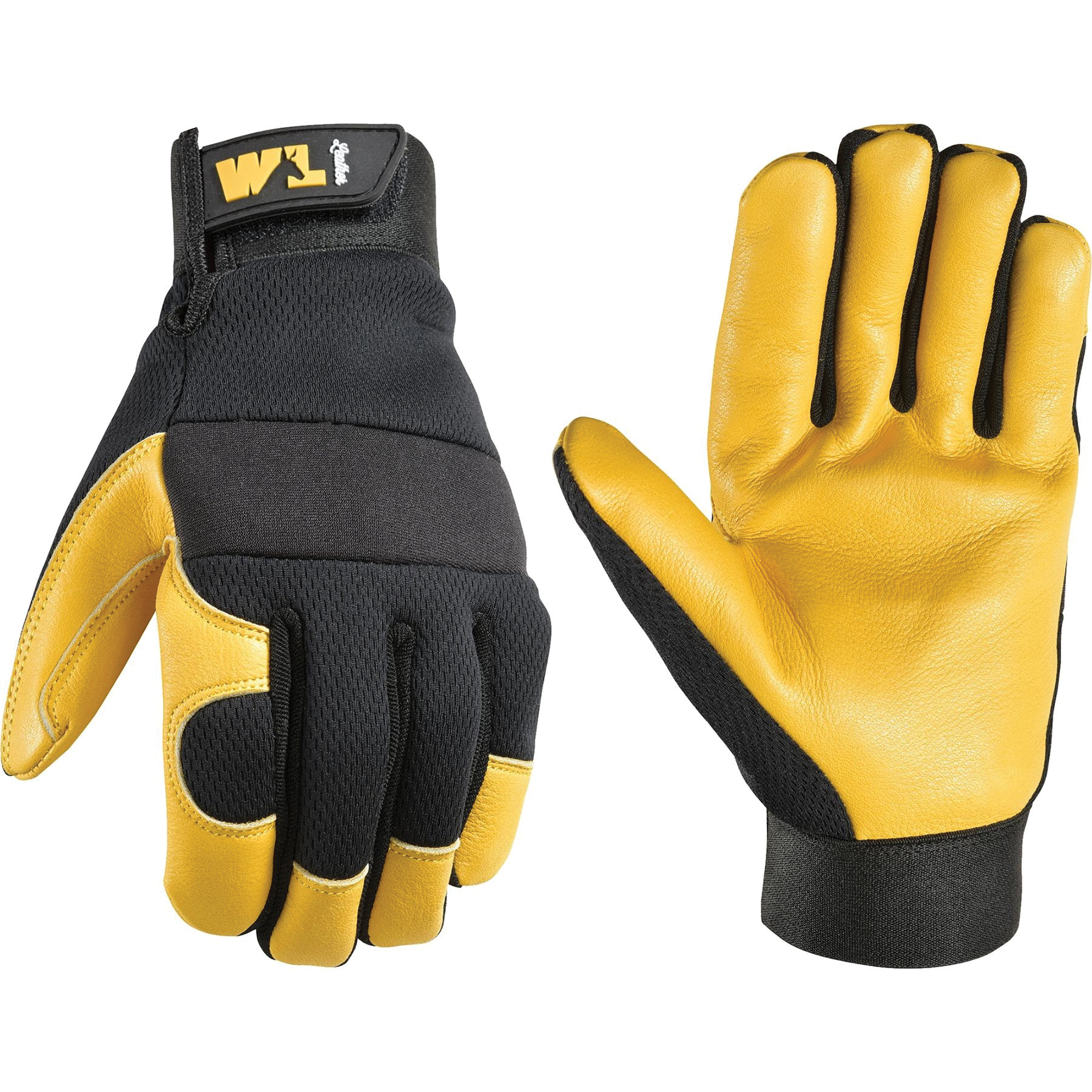 3280-M Gloves, Men's, M, Reinforced Thumb, Adjustable Wrist, Hook and Loop Cuff, Black/Gold/Yellow