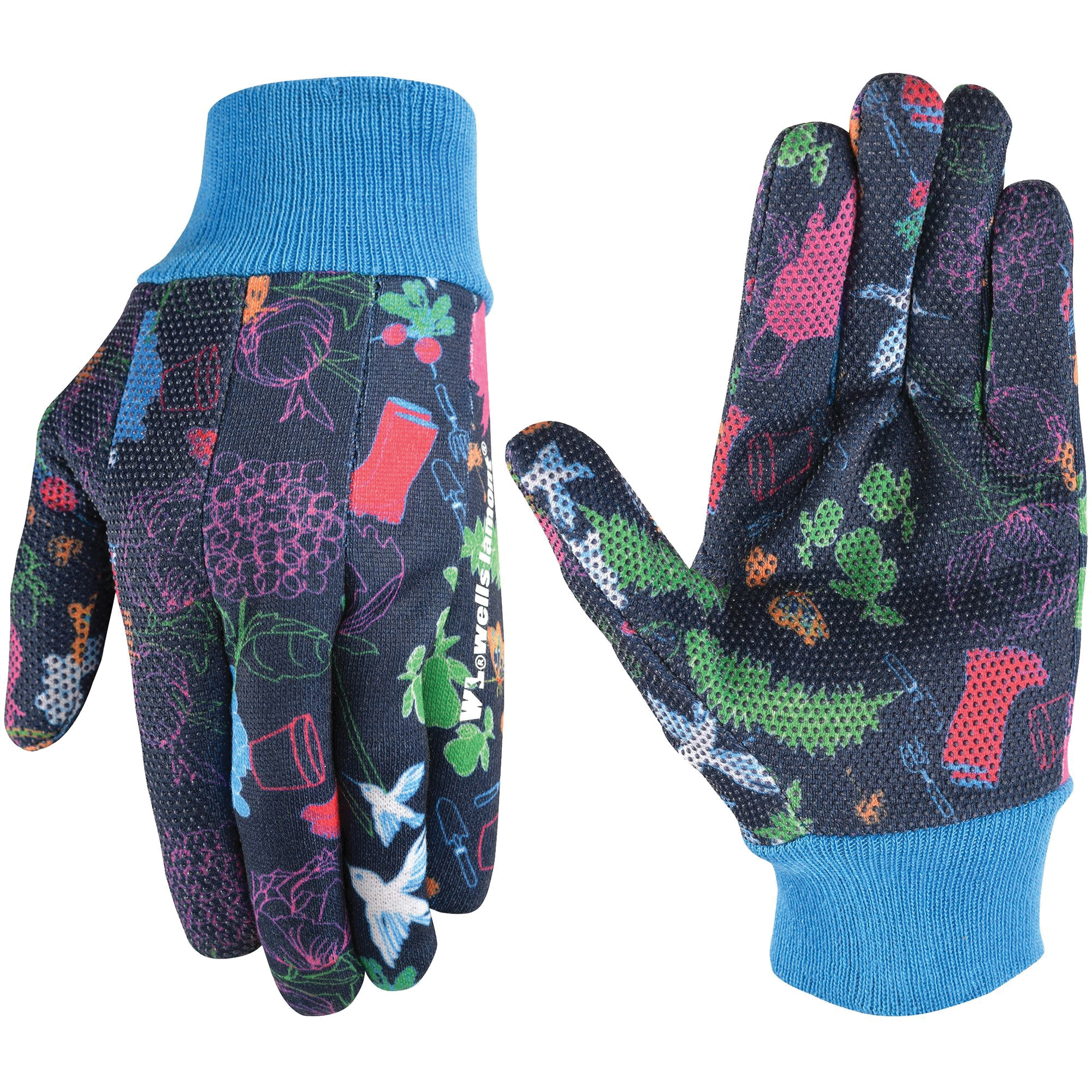 321M-990 Gardening Gloves, Women's, M, Knit Cuff, RPET Fabric, Blue/Multi-Color