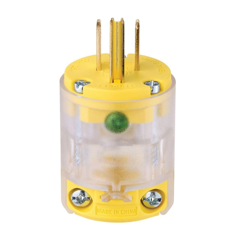 515PLTY-F Straight Blade Plug, 2 -Pole, 15 A, 125 V, Screw, NEMA: 5-15P, Yellow