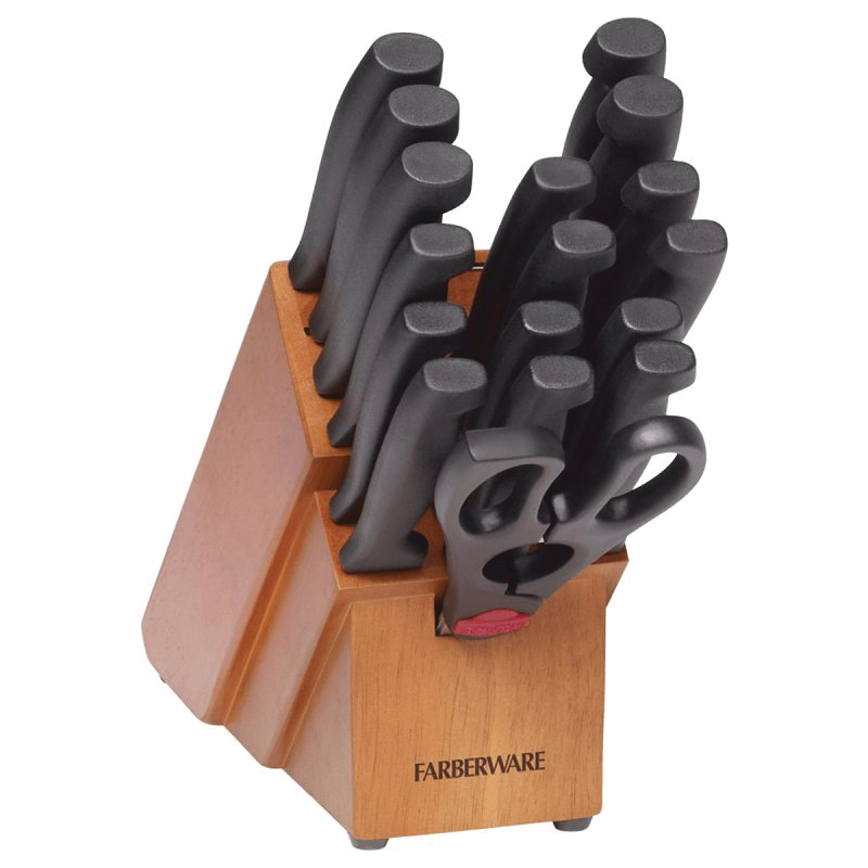 Farberware 5102280 Sharpening Cutlery Set, 18-Piece, Plastic/Stainless Steel/Wood, Black - 1