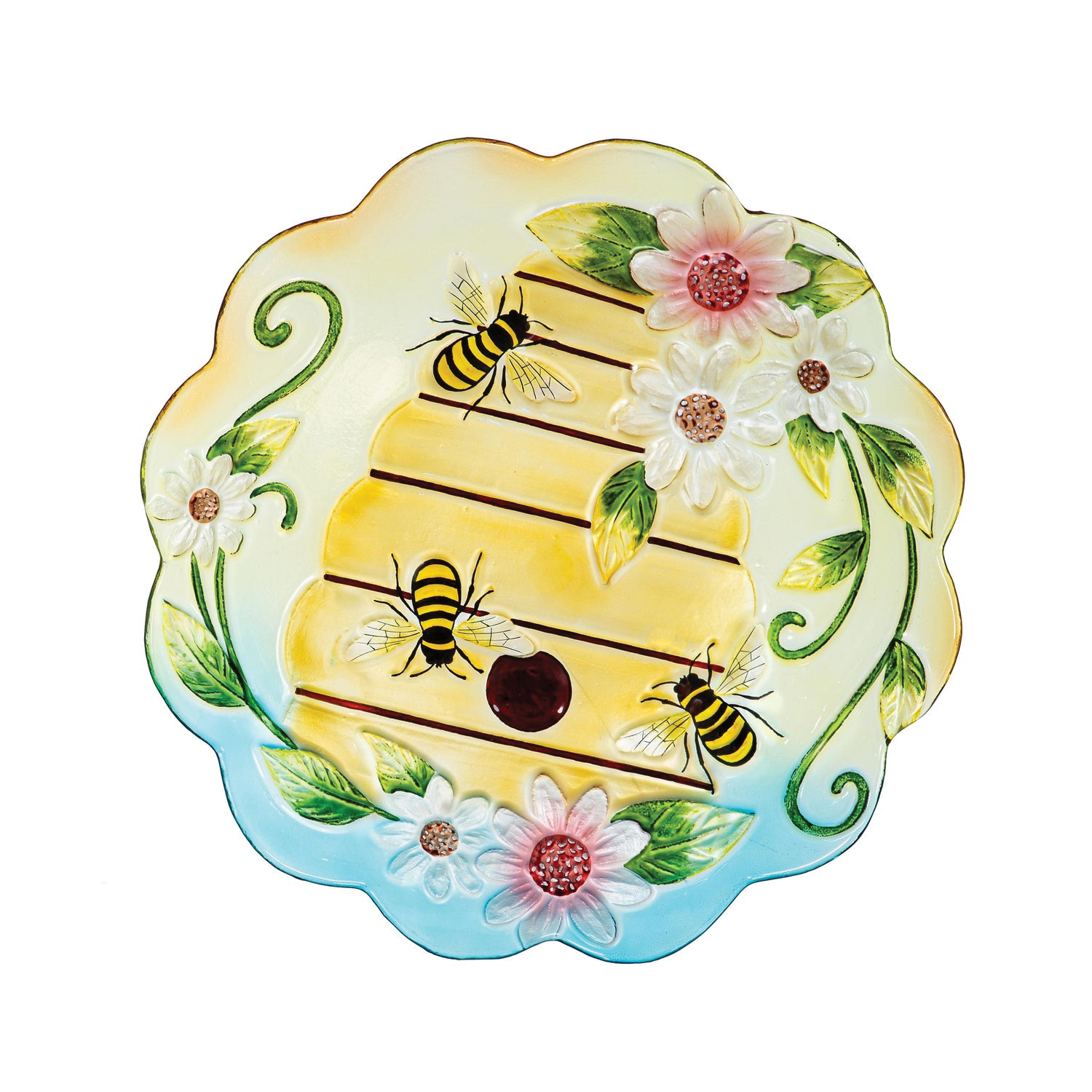 Plow & Hearth 2GB7305 Bird Bath, 64 oz, Floral Beehouse, Glass - 2