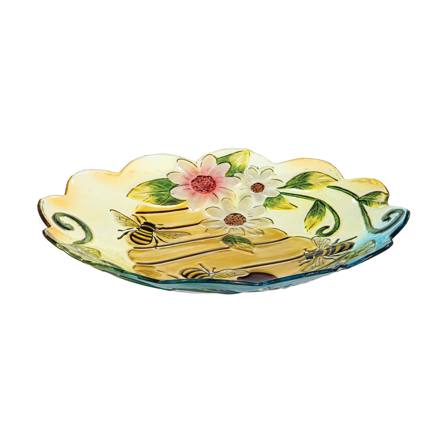 Plow & Hearth 2GB7305 Bird Bath, 64 oz, Floral Beehouse, Glass - 3