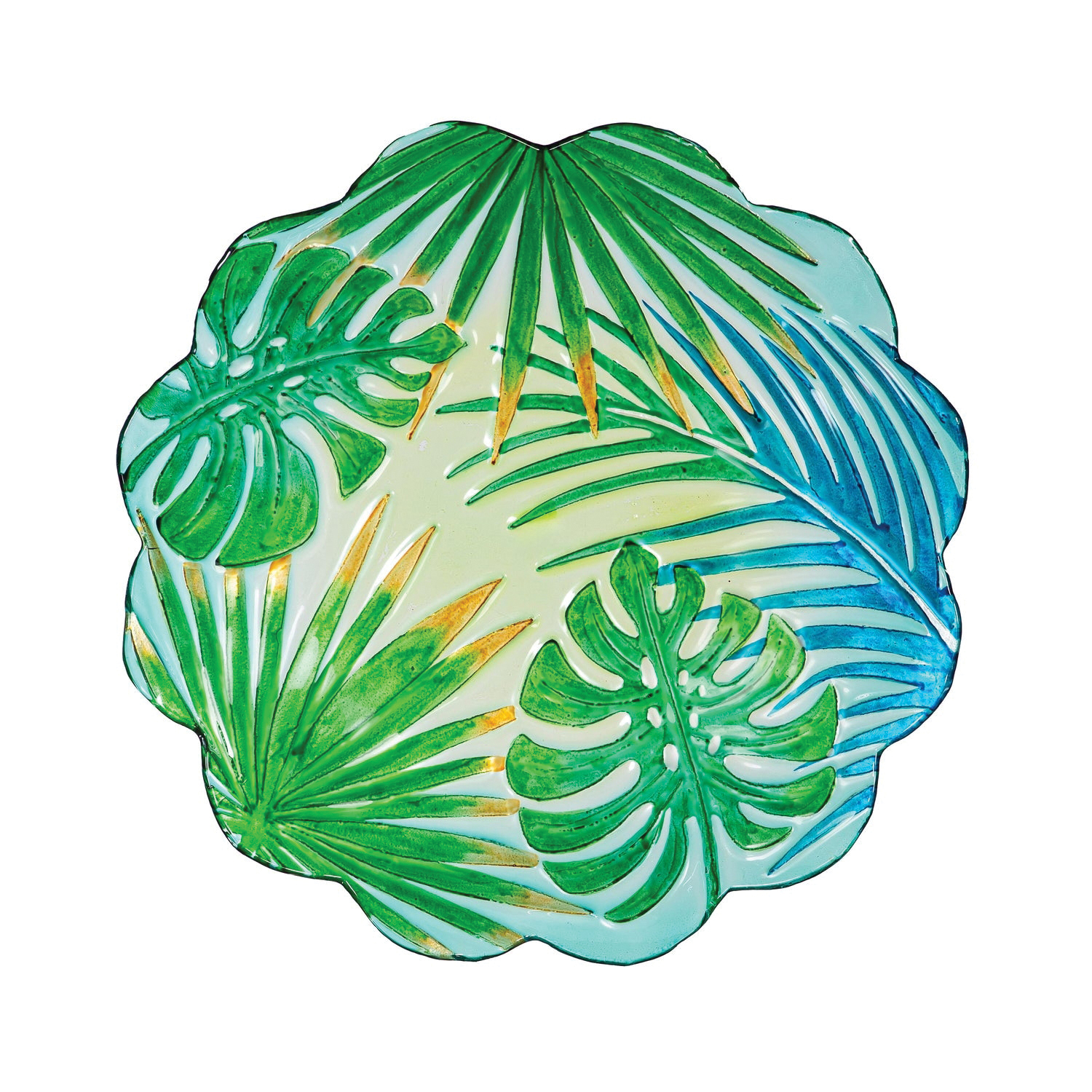 Plow & Hearth 2GB7306 Bird Bath, 64 oz, Palm Leaves, Glass - 2