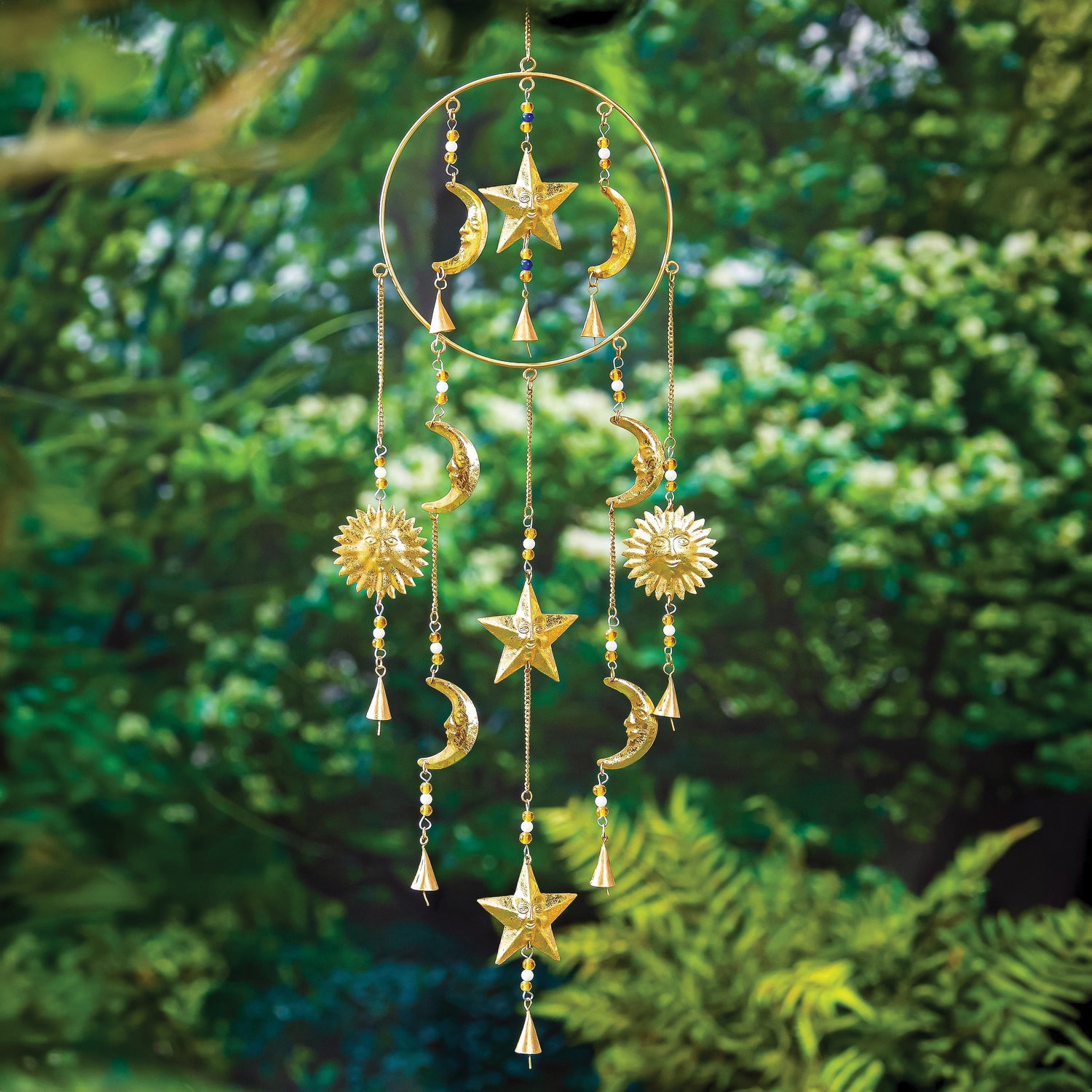 Plow & Hearth 2WC2510 Wind Chime with Beads, Celestial, Glass/Metal, Hanging - 2