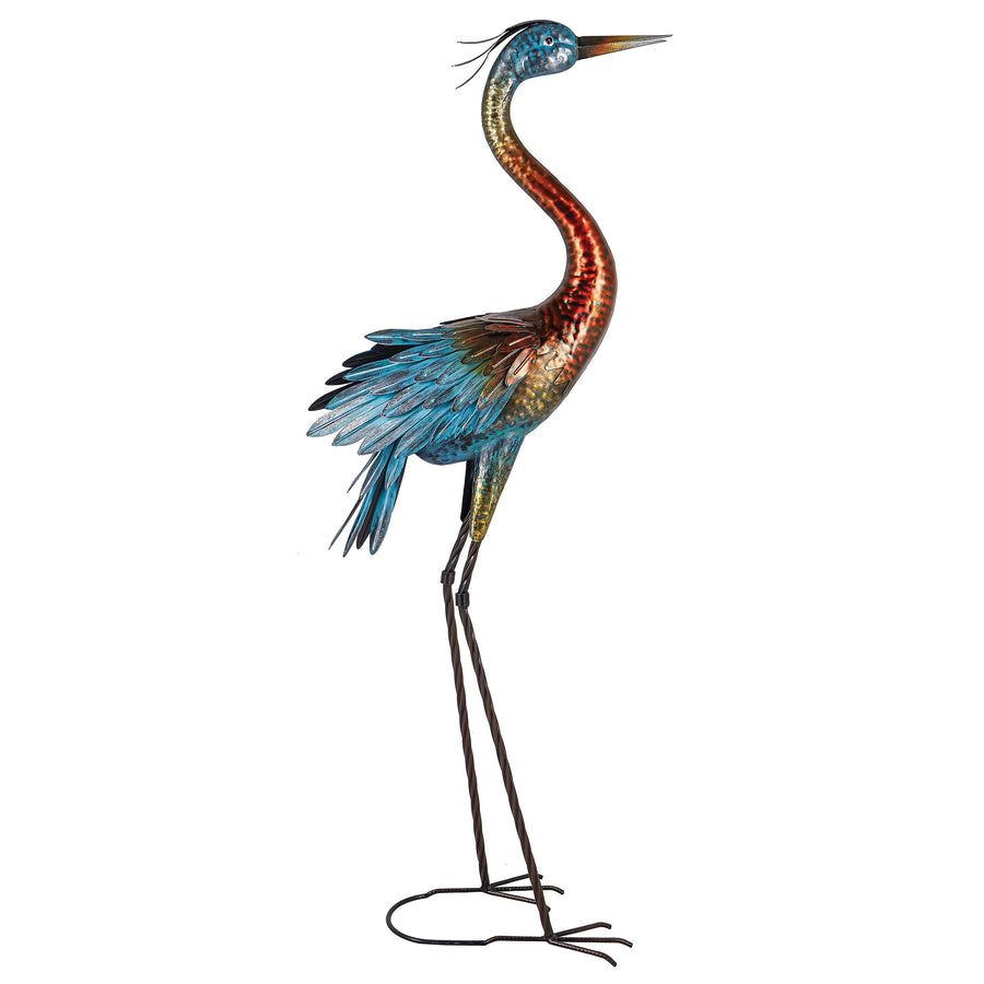 Plow & Hearth 47M4510 Garden Statue, 48 in H, Crane with Verdigris Wings, Bronze - 2