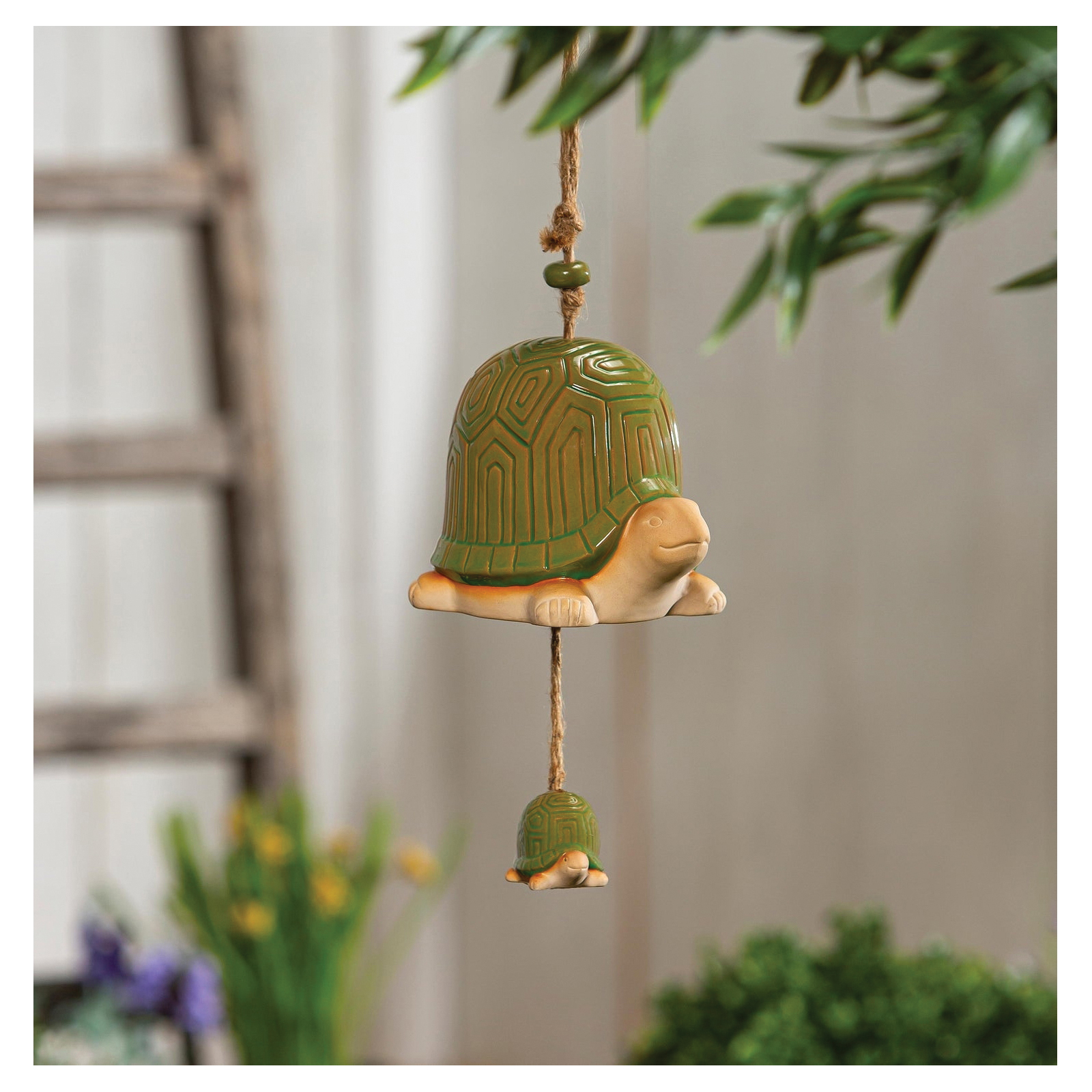 Plow & Hearth 2WC2569 She Shed Garden Bell, Turtle Mommy and Baby, Ceramic, Hanging - 2
