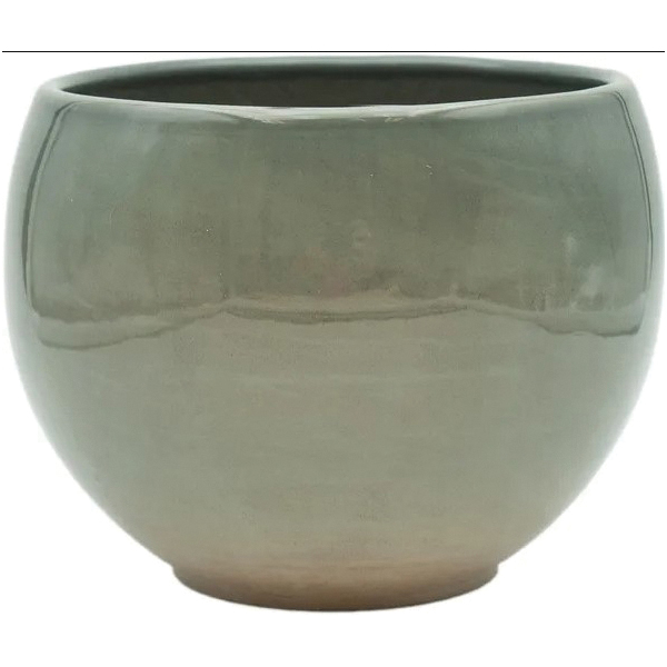 BORDER CONCEPTS 803398 Border Concepts 803398 Pot with Attached Saucer, 5 in Dia, 3-1/2 in H, Luna Design, Gray Green - 1