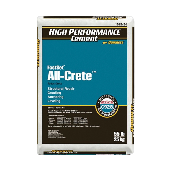 All-Crete, FastSet 1585-54 High-Performance Anchoring Cement, Granular, Gray to Gray Brown, 1 day Curing, 55 lb