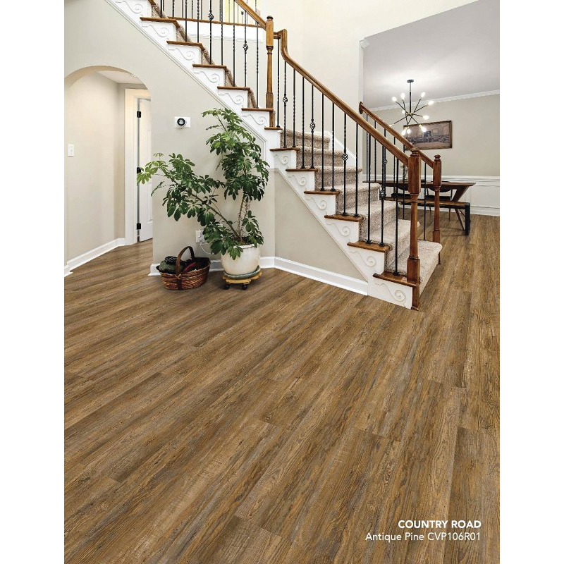 CVP106R01 Flooring Plank, 60 in L, 9 in W, Pressed Bevel Edge, Stone Polymer Composite/Vinyl