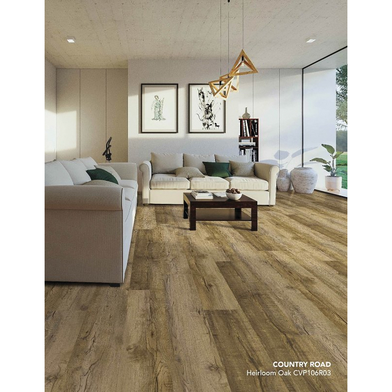 CVP106R03 Flooring Plank, 60 in L, 9 in W, Pressed Bevel Edge, Stone Polymer Composite/Vinyl