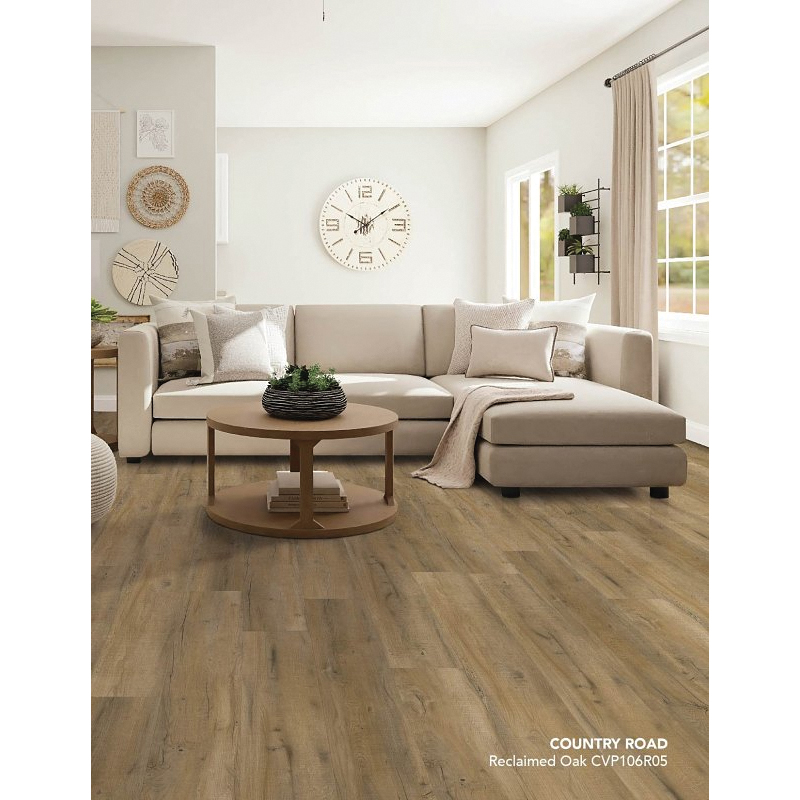 CVP106R05 Flooring Plank, 60 in L, 9 in W, Pressed Bevel Edge, Stone Polymer Composite/Vinyl
