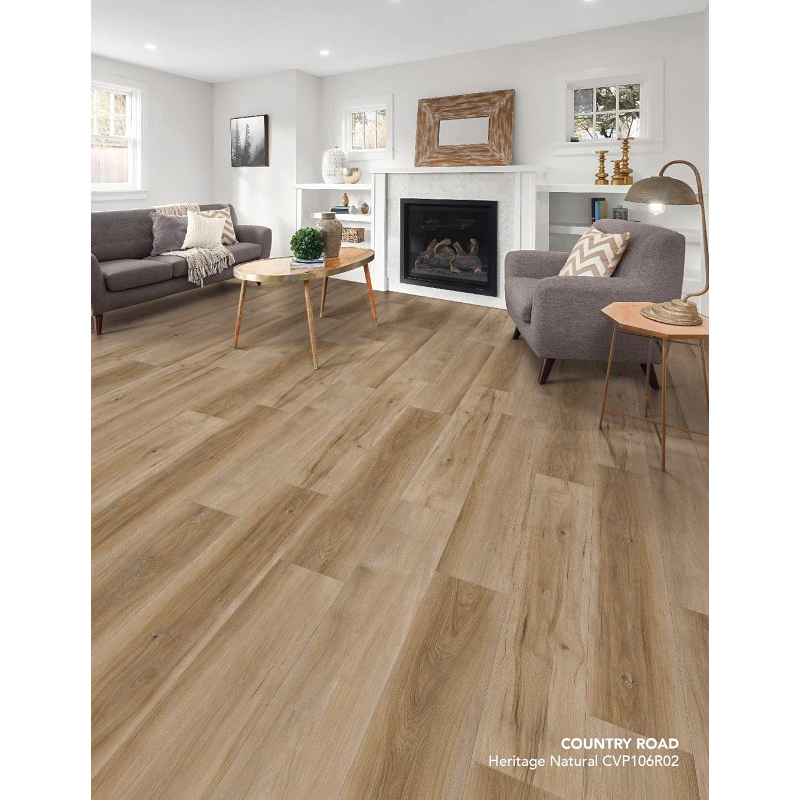 CVP106R02 Flooring Plank, 60 in L, 9 in W, Pressed Bevel Edge, Stone Polymer Composite/Vinyl