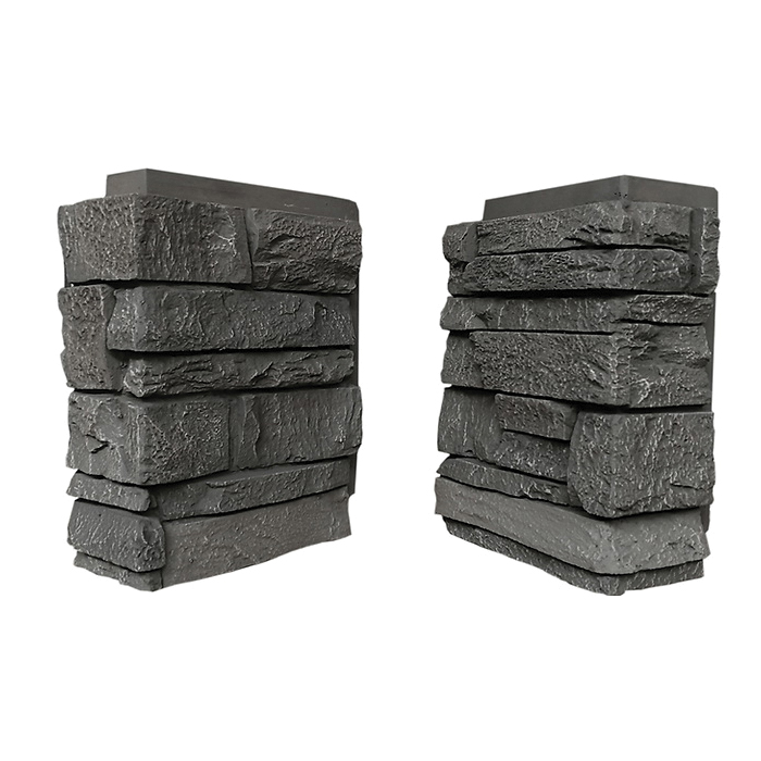 308VAC Siding Corner, 13 in L, 10 in W, 4 in Thick, Interlocking Edge, Ledgestone Profile, Volcano Ash