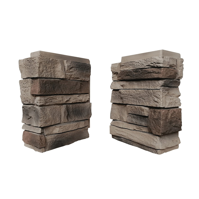 308TFC Siding Corner, 13 in L, 10 in W, 4 in Thick, Interlocking Edge, Ledgestone Profile, Taylor Falls