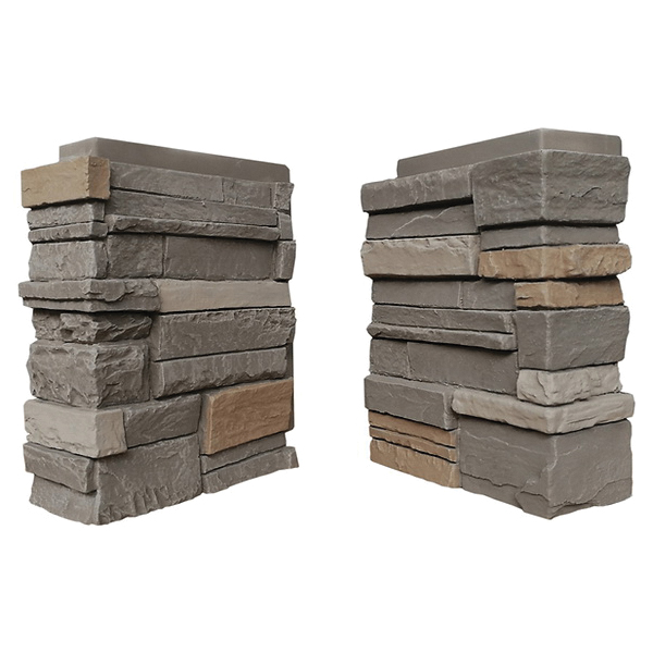 310SNC Siding Corner, 13 in L, 10 in W, 4 in Thick, Interlocking Edge, Stacked Stone Profile
