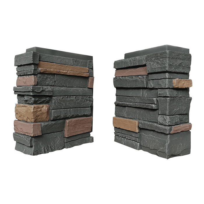 310YHC Siding Corner, 13 in L, 10 in W, 4 in Thick, Interlocking Edge, Stacked Stone Profile