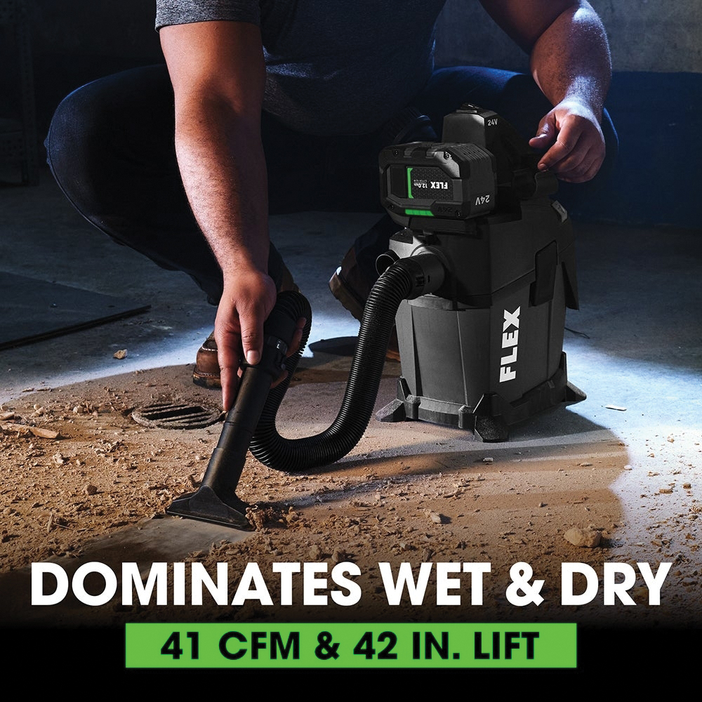 Flex FX5221-Z Wet/Dry Vacuum, 0.8, 1.6 gal, 41 cfm Air, HEPA, 24 V - 4