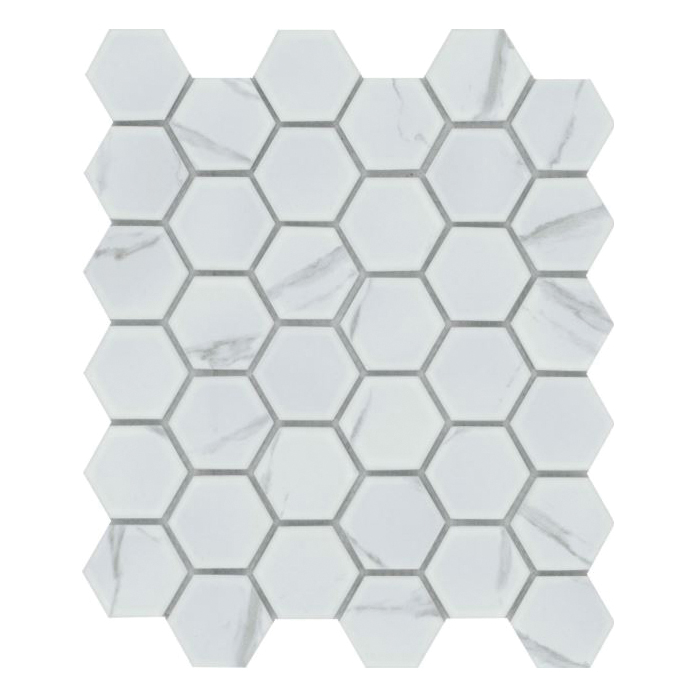 Elegan Series W95ELEGCA1113MH2M Porcelain Mosaic Tile, 13 in L Tile, 11 in W Tile, Pressed Edge, Calacata