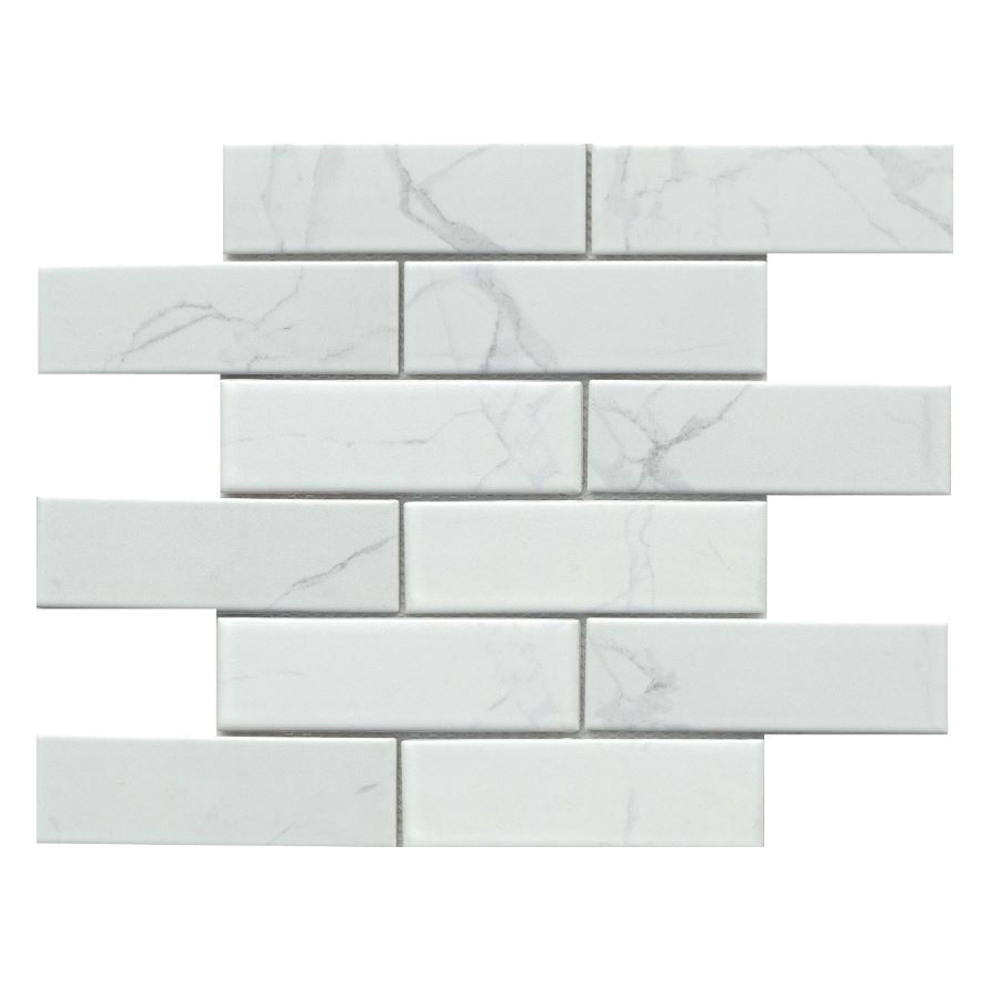 Elegan Series W95ELEGCA1112MOFM Porcelain Mosaic Tile, 12 in L Tile, 11 in W Tile, Pressed Edge, Calacata