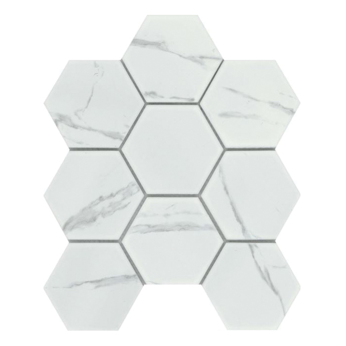 Elegan Series W95ELEGCA1011MH4M Porcelain Mosaic Tile, 11 in L Tile, 10 in W Tile, Pressed Edge, Calacata