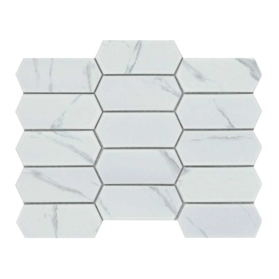 Elegan Series W95ELEGCA1013MTKM Porcelain Mosaic Tile, 14 in L Tile, 10 in W Tile, Pressed Edge, Calacata