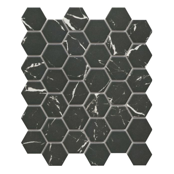 Elegan Series W95ELEGNE1113MH2M Porcelain Mosaic Tile, 13 in L Tile, 11 in W Tile, Pressed Edge, Nero