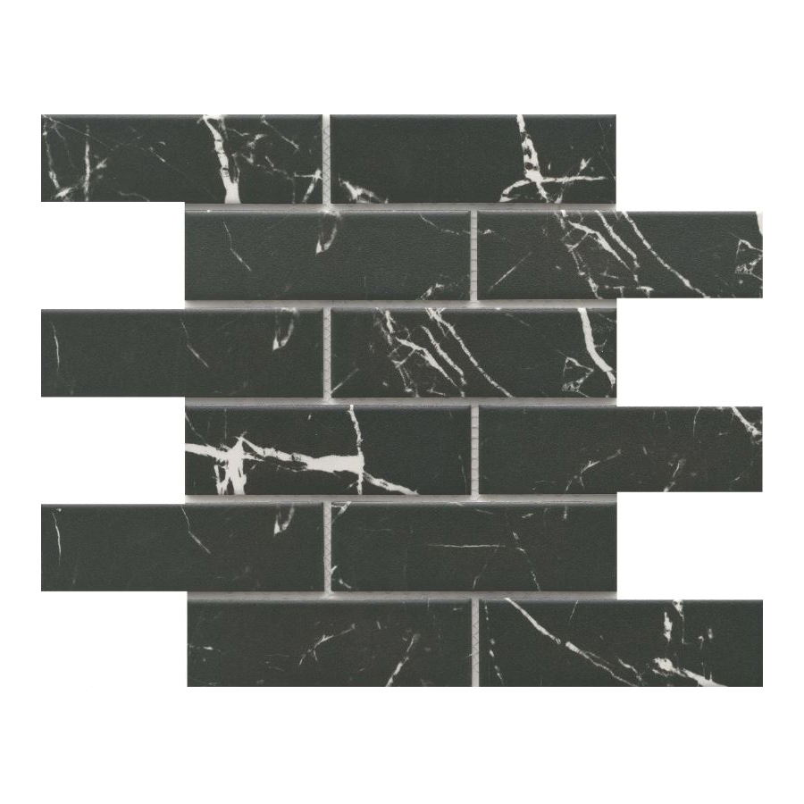Elegan Series W95ELEGNE1112MOFM Porcelain Mosaic Tile, 12 in L Tile, 11 in W Tile, Pressed Edge, Nero