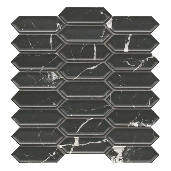 Elegan Series W95ELEGNE1111MPKM Porcelain Mosaic Tile, 13 in L Tile, 10 in W Tile, Pressed Edge, Nero