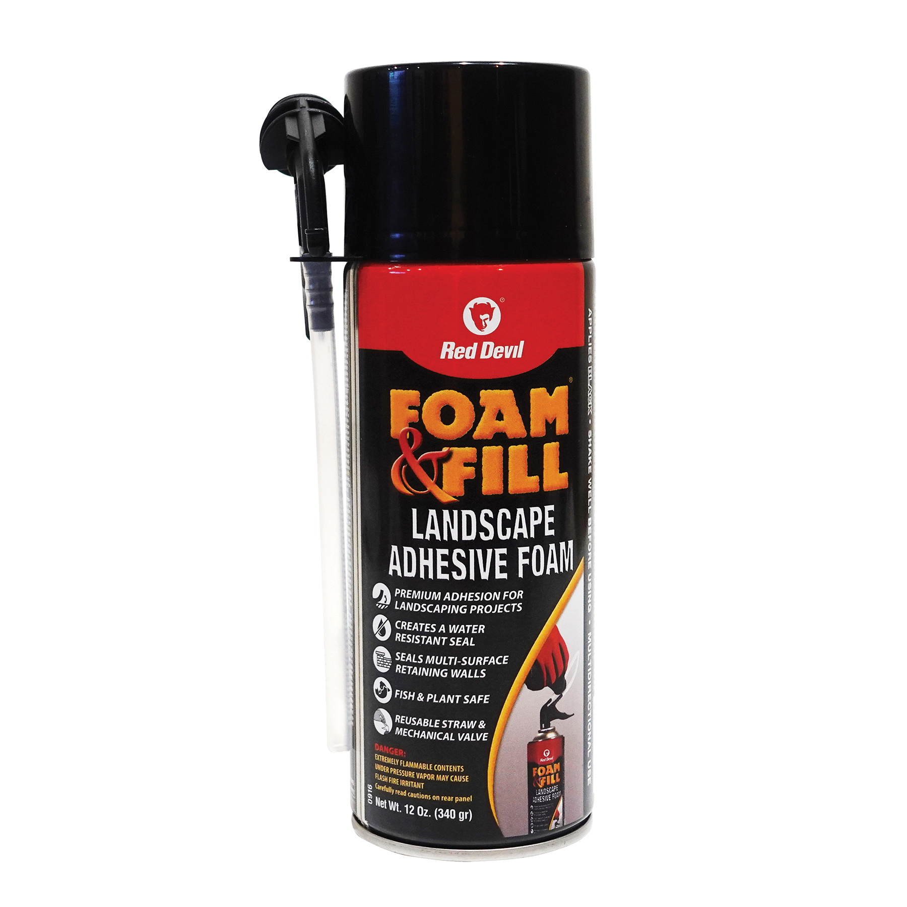 Foam & Fill 0916 Landscape Foam Sealant, Black, 24 hr Functional Cure, 41 to 86 deg F, 12 oz Aerosol Can
