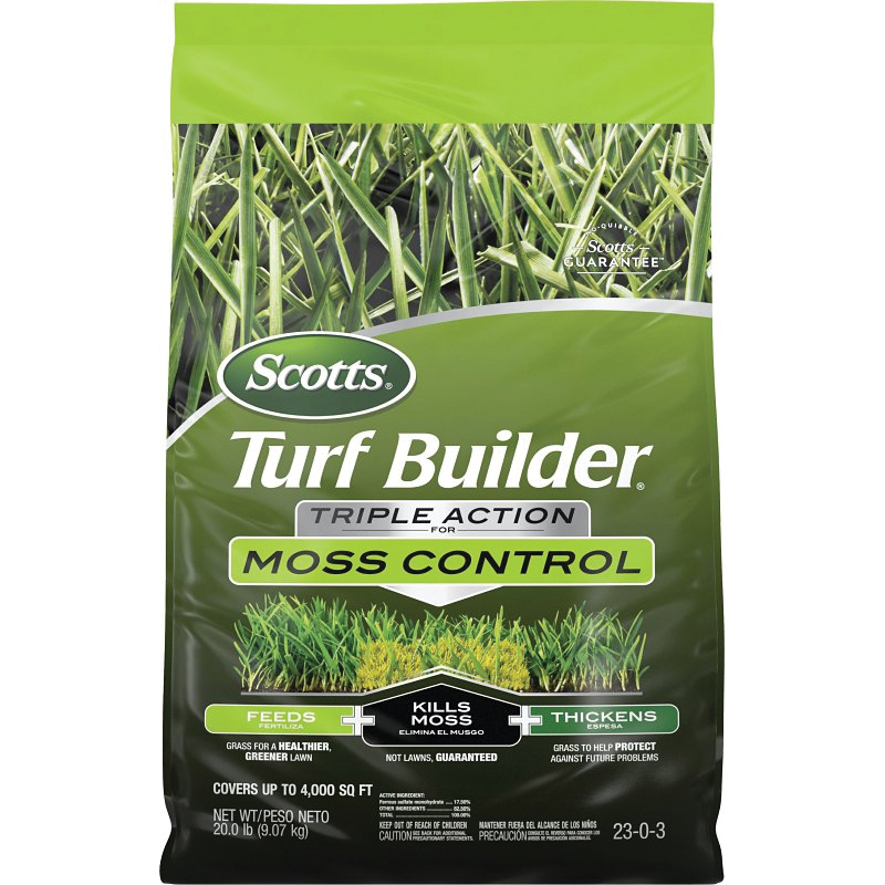 Turf Builder 38506 Moss Killer and Lawn Fertilizer, Granular, Dark Brown/Tan, 20 lb Bag