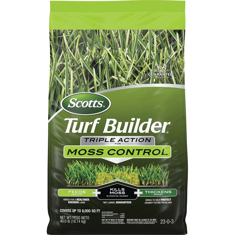 Turf Builder 40212 Moss Killer and Lawn Fertilizer, Granular, Dark Brown/Tan, 40 lb Bag