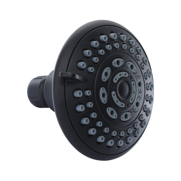 12023 Shower Head, Round, 1.8 gpm, 1/2 in Connection, 5-Spray Function, Plastic, Matte, 4.13 in Dia, 4 in L