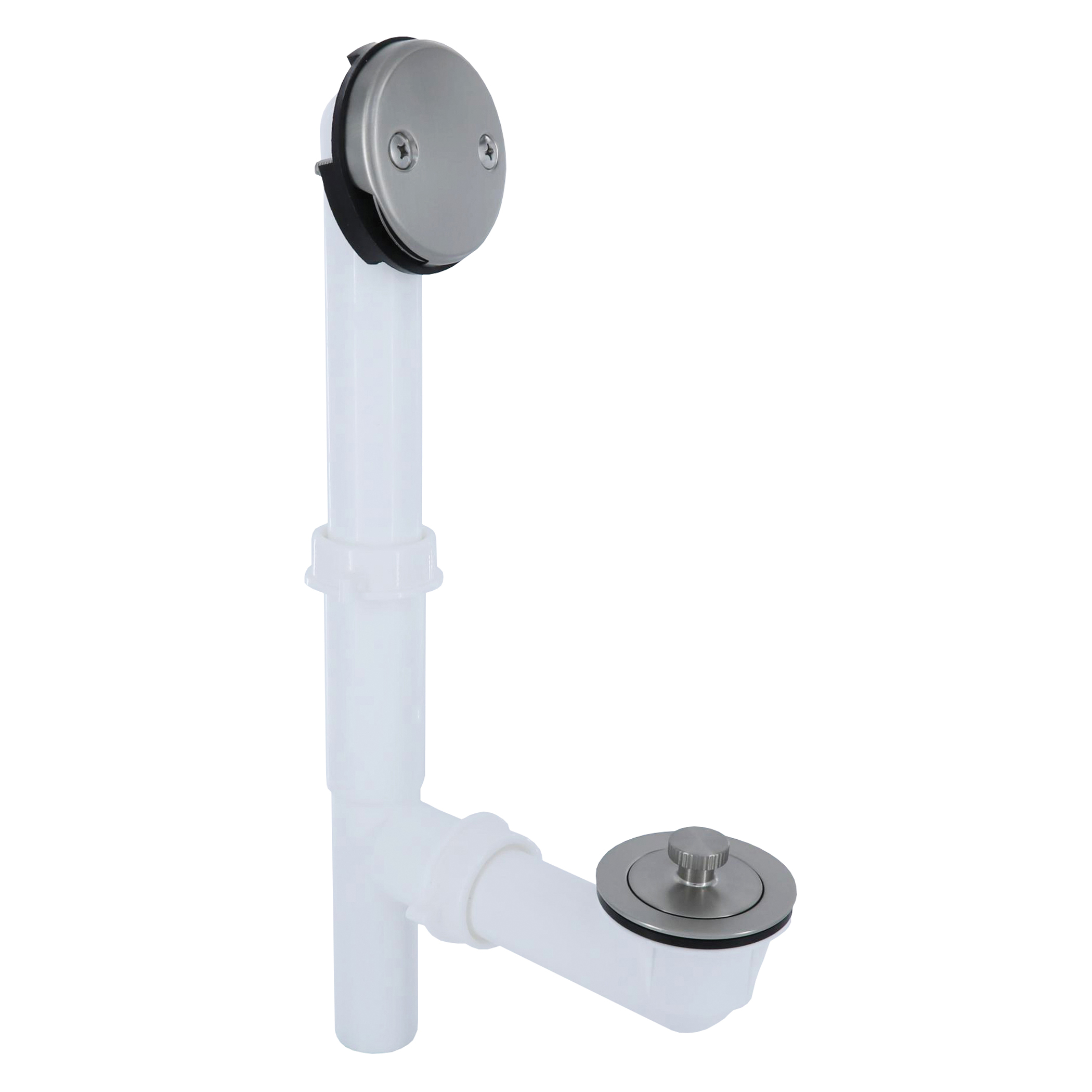12100 Twist and Turn Tub Drain Kit, Plastic/Polypropylene, White, Brushed Nickel
