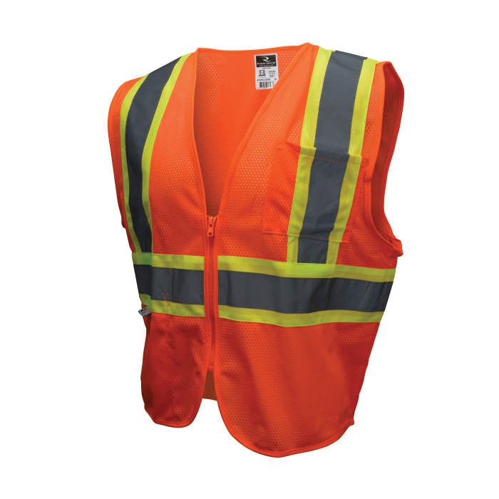 SV22-2ZOM-M Economy Safety Vest with Two-Tone Trim, M, Unisex, Fits to Chest Size: 25 in, Polyester, Zipper