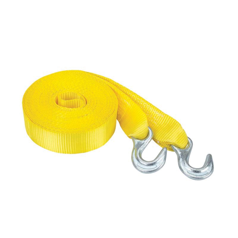 132 Tow Strap, 3000 lb, 2 in W, 30 ft L, Hook End, Nylon, Yellow