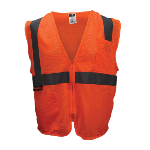 SV2ZOM-3X Economy Safety Vest, 3XL, Unisex, Fits to Chest Size: 32 in, Polyester, High-Visibility Orange