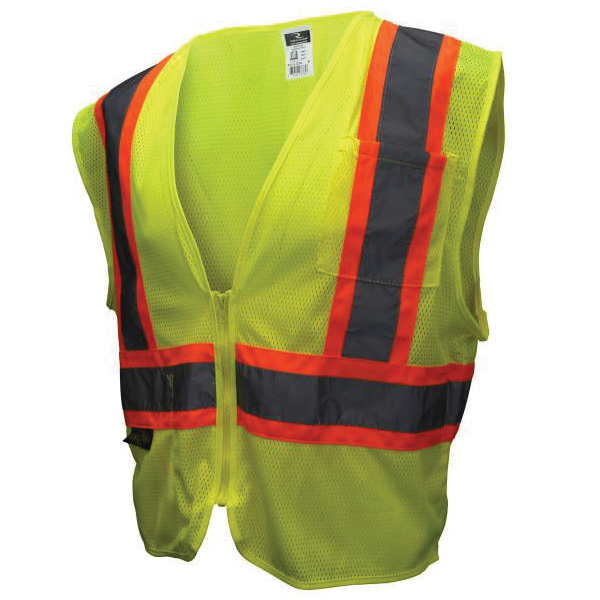 SV22-2ZGM-3X Economy Safety Vest with Two-Tone Trim, 3XL, Unisex, Fits to Chest Size: 32 in, Polyester, Zipper