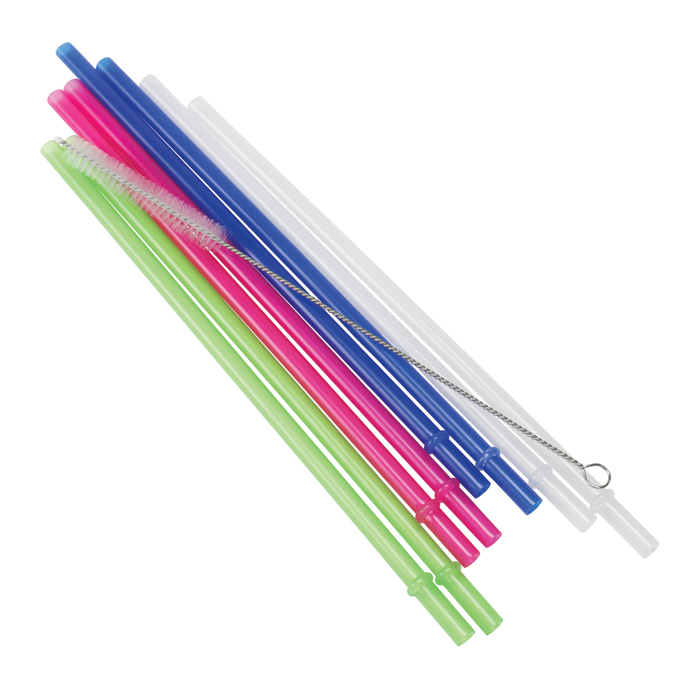 22035 Straw Set, Plastic, Blue/Clear/Green/Pink