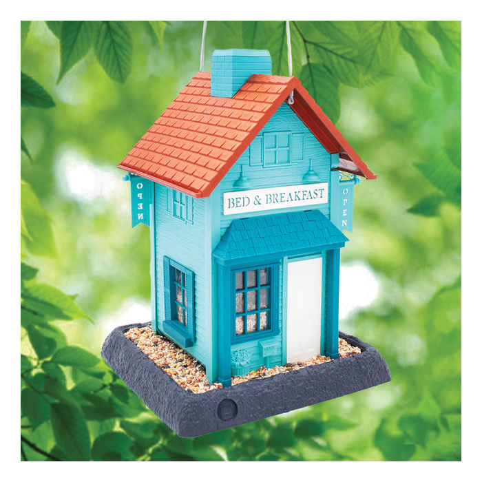 Village Series 9262 Hopper Bird Feeder, Bed and Breakfast, 6.5 lb, 1-Port/Perch, Plastic, 14 in H