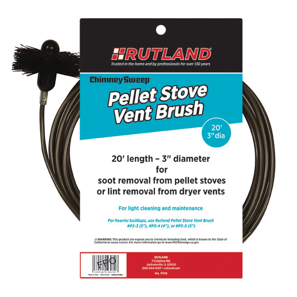 Chimney Sweep 17419 Pellet Stove Vent Brush with Handle, 20 ft L, 3 in L Brush, Poly Trim