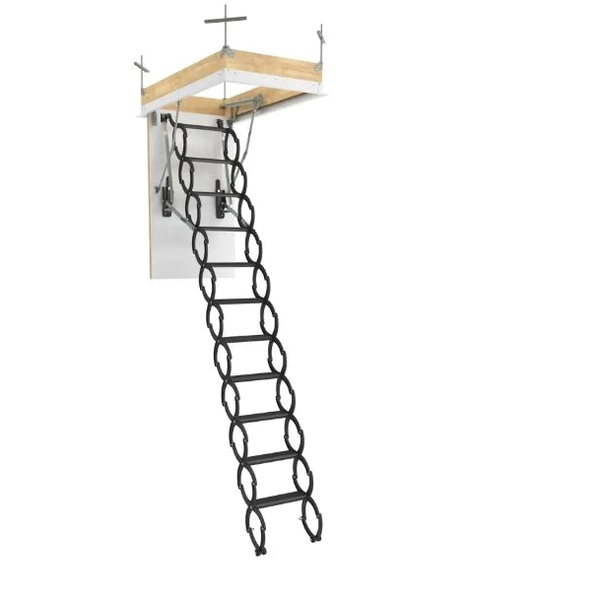 LST Series LST2554 Insulated Scissor Attic Ladder, 8 ft 2-3/8 in to 9 ft 2-1/4 in H Ceiling, 11-Step, 350 lb