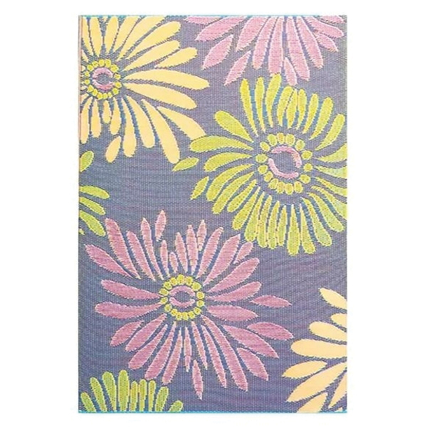 21248 Outdoor Mat, 6 ft L, 9 ft W, Daisy, Reversible Pattern, Plastic Rug, Violet