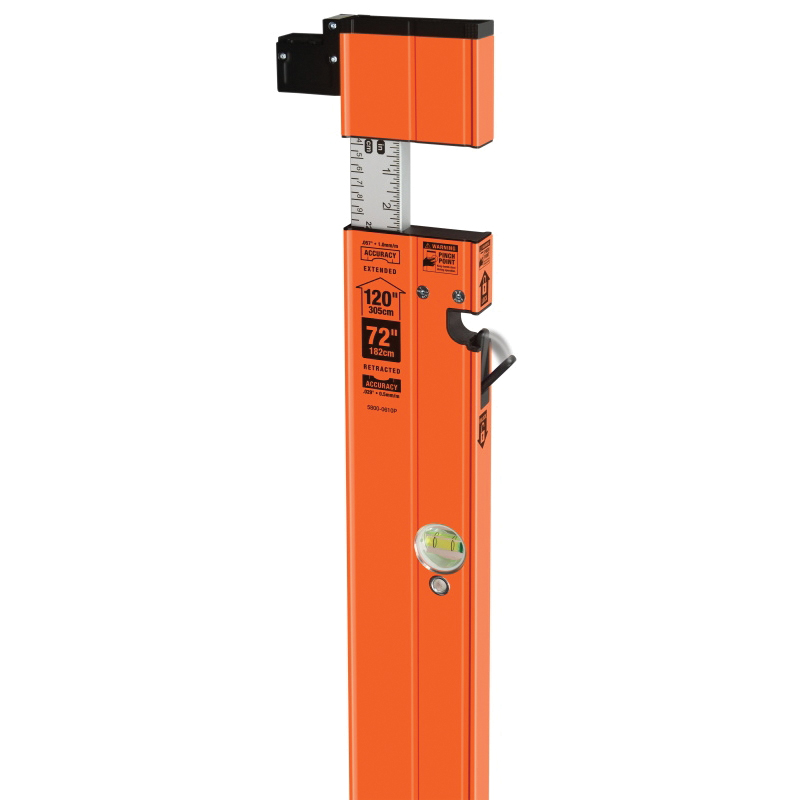 Extendable Plate Level, Johnson, 120 in L, 3-Vial, Aluminum, Orange - 3