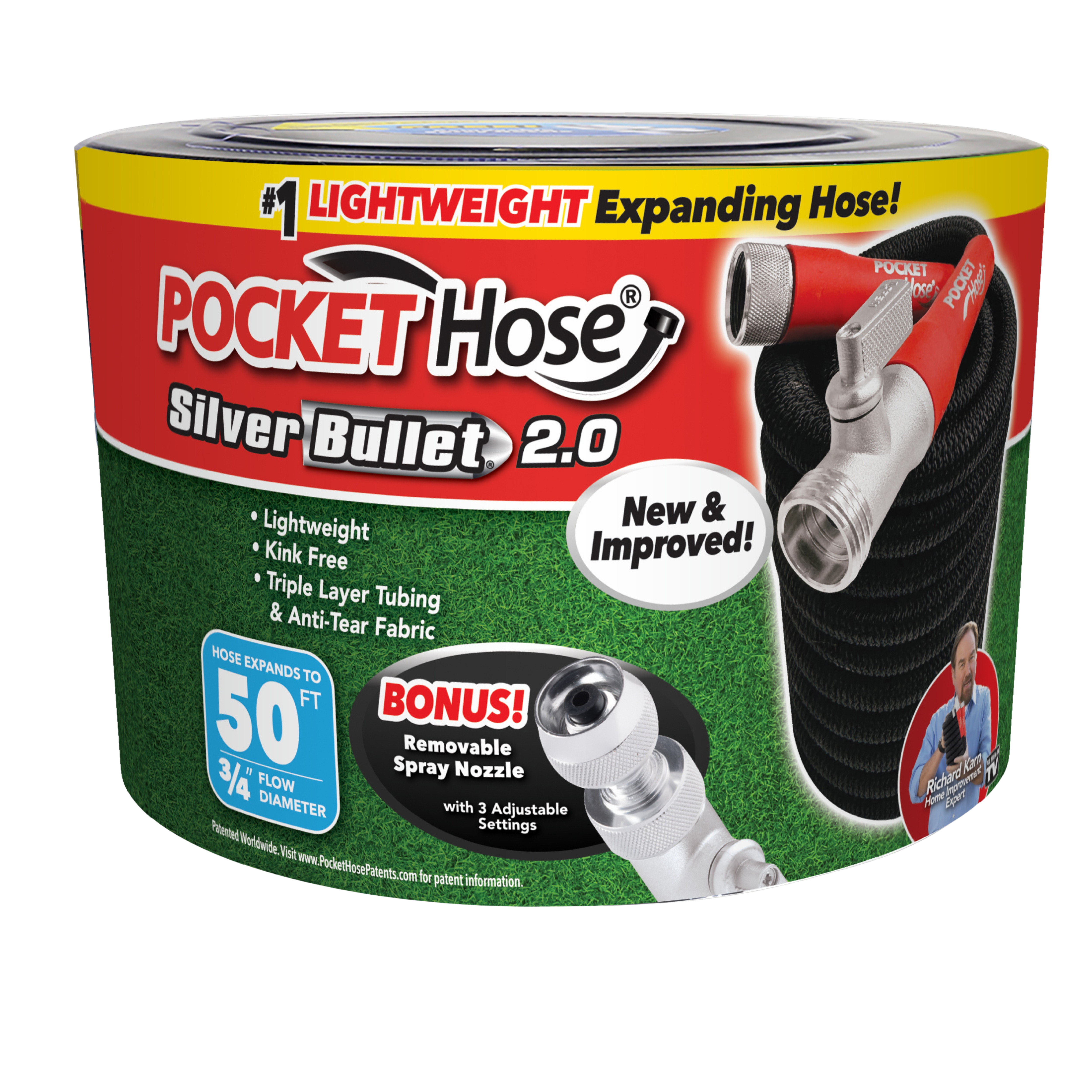 POCKET hose Silver Bullet 17843-6 Expanding Garden Hose, 3/4 in, 50 ft L, Plastic, Black, 2.0