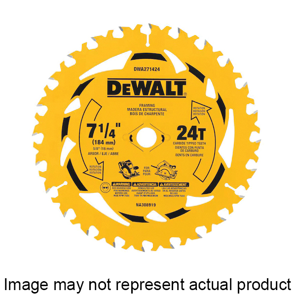 DWA271440 Circular Saw Blade, 7-1/4 in Dia, 5/8 in Arbor, 40-Teeth, Tungsten Carbide Cutting Edge