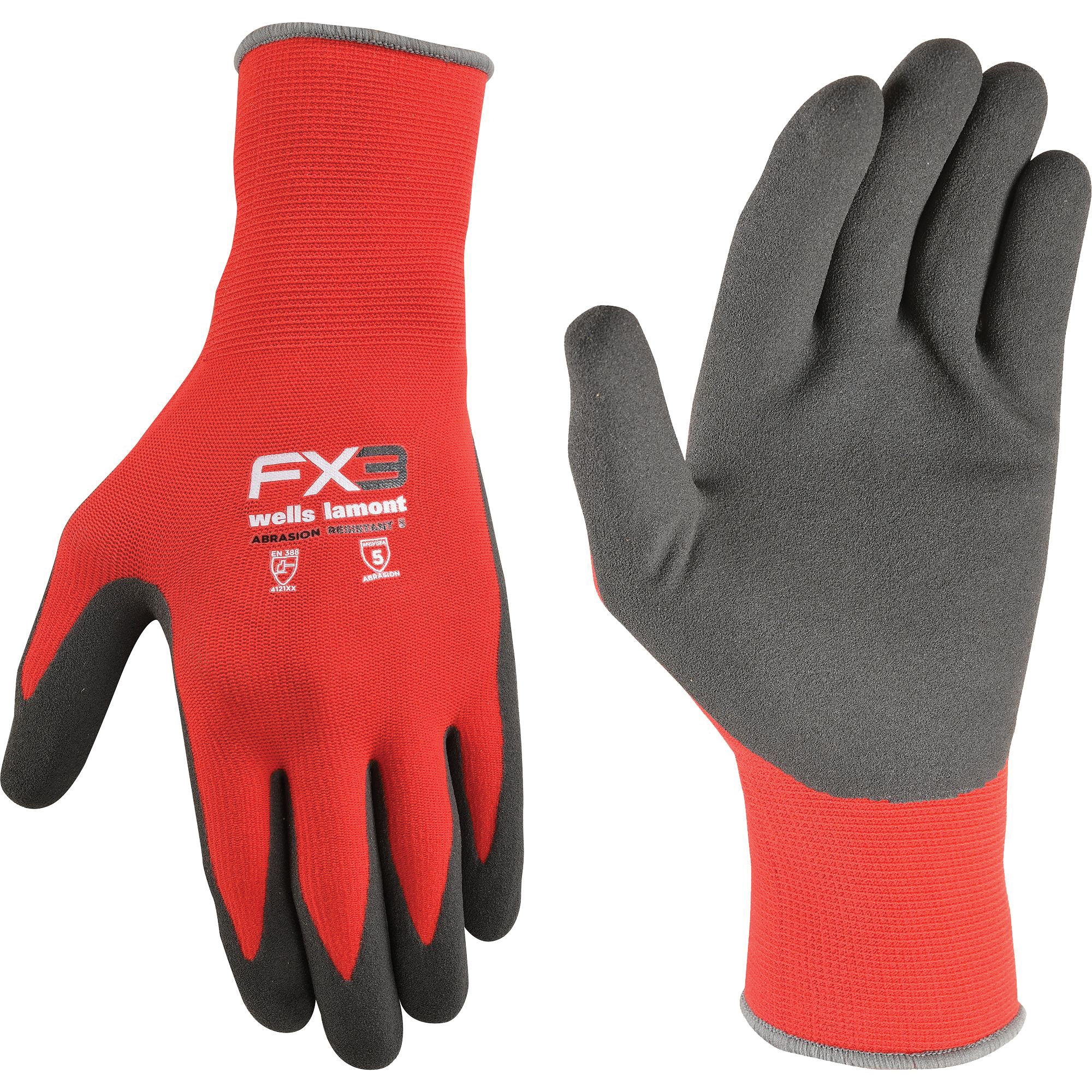 FX3 Series 448L-600 Gloves, Men's, L, Knit Wrist Cuff, Nitrile Coating, Nylon/Spandex, Red