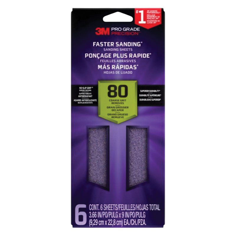 SHTR80-PGP-6T Sanding Sheet, 9 in L, 3-2/3 in W, Coarse, 80 Grit, Ceramic Alumina Abrasive